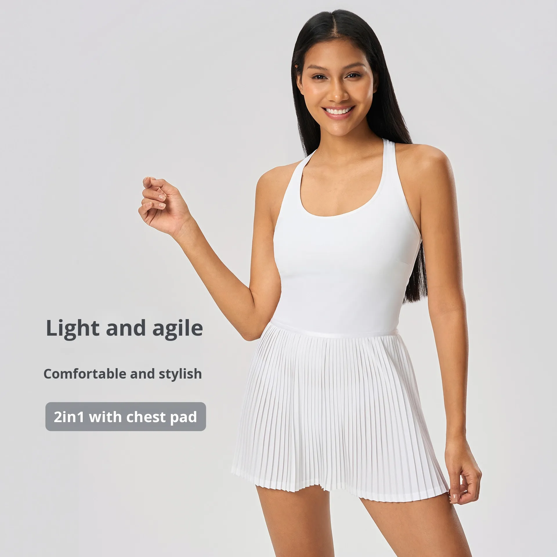 Women's YMIMI Breathable Spandex/Nylon Tennis Tank Dress with Quick Dry Backless Design Pleated Skirt Front for Yoga Sports