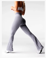 Leggings évasés taille haute sans coutures avec fermeture élastique pour le yoga, la course, le fitness, la danse et le sport - Spandex/Nylon Long