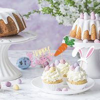Carte de Cupcake Joyeuses Pâques avec Oreille de Lapin Carotte et Oeuf de Pâques Fournitures de Décoration de Gâteau