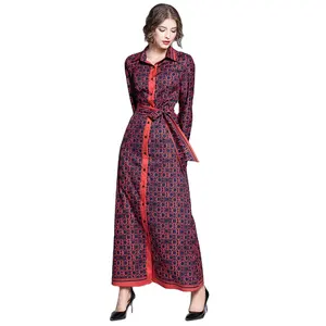 Real time European and American fashion versatility.waist reduction and slimming positioning. printed dress with belt