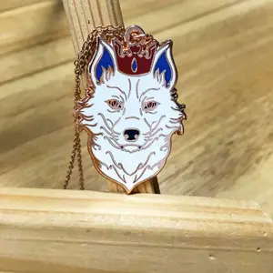 Fashion chain necklace customize rose gold plating cartoon animal wolf pendant hard enamel necklaces