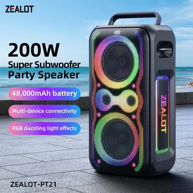 2025 NEW ZEALOT PT21 Professional Portable Wireless Speaker Outdoor Waterproof Massive Bass Party Karaoke LoudSpeaker Boombox