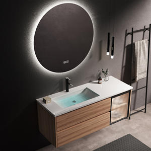Mueble de Baño Elegante y Sencillo de Estilo Lujoso con Gabinete de Madera Sólida, Lavabo Individual y Espejo Inteligente con Almacenamiento - Product Image 4