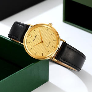 Montre à mouvement à quartz en cristal de verre, bracelet en cuir, boucle en acier inoxydable, nouvelle arrivée, boîtier minimaliste rond en alliage de zinc, légère - Product Image 1