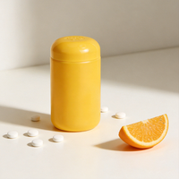 Pot en plastique HDPE de 60 ml, flacon rond jaune pour pilules, conteneur pour compléments alimentaires avec joint en aluminium pour l'emballage de capsules, de poudres et de comprimés
