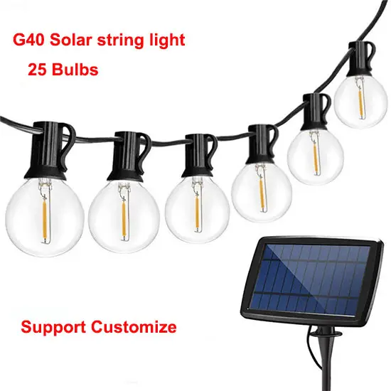 25ft G40 Shatterproof LED Bulbs Solar Powered String Light For Holiday Decoration