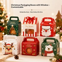 Boîte cadeau de Noël en papier avec fenêtre et poignée portable, boîte d'emballage pour bonbons aux pommes de Noël, boîte cadeau de Noël personnalisée imprimée
