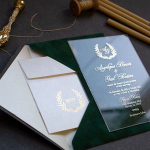 Dunkelgrüne Wildleder Samt Umschlag Acryl Quinceaera Einladungen Licht Acryl Hochzeits einladung karte - Product Image 3