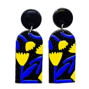 Orecchini Dipinti PENDIENTE Nero Blu Giallo Design Astratto Gioielli di Tendenza Accessorio Moda - Product Image 1