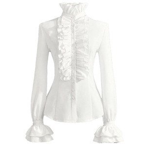 <span class=keywords><strong>Costume</strong></span> victorien <span class=keywords><strong>pour</strong></span> femmes Jabot cravate Blouse froncé col haut manches longues Slim Fit boutons haut formel Halloween <span class=keywords><strong>Pirate</strong></span> <span class=keywords><strong>Costume</strong></span> - Product Image 5