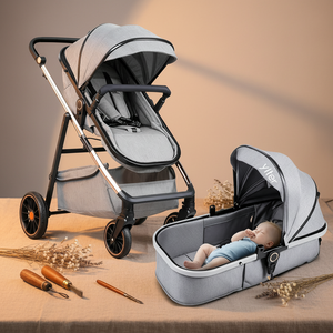 Offre Spéciale luxe 4-en-1 bébé poussette léger lin pliable poussette haute paysage <span class=keywords><strong>Compact</strong></span> Portable deux sièges en gros - Product Image 4