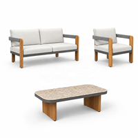 DWOO Ensemble de canapé modulable 4 pièces OEM personnalisé avec pieds en aluminium à effet bois et plateau en verre effet marbre pour patio