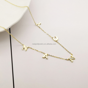 Collar personalizado con nombre de oro auténtico de 9K, <span class=keywords><strong>cadena</strong></span> con colgante de letra <span class=keywords><strong>inicial</strong></span> de oro macizo para regalos - Product Image 5