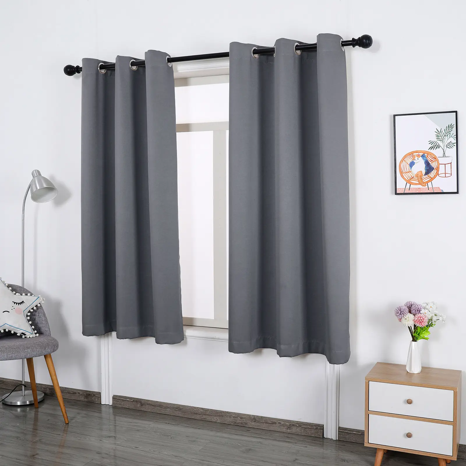 Hot bán Polyester Backdrop rèm cửa sổ mềm màu Rắn Đồng bằng màu đen ra Rèm cho nhà hiện đại