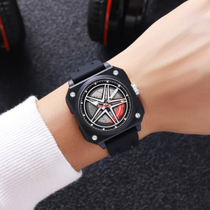 Reloj cronógrafo redondo para hombre, correa de silicona de lujo, reloj de cuarzo resistente al agua hasta 30M, relojes al por mayor, reloj con diseño de rueda de coche - Product Image 2