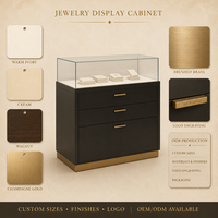 Vitrine de présentation de bijoux sur pied personnalisable, en verre, acier inoxydable et bois, avec éclairage LED, pour magasin de détail
