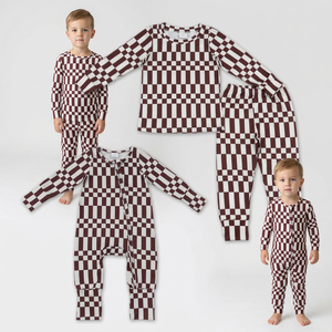 Conjunto de bebé a cuadros de moda con cremallera completa, estampado a cuadros, mono de manga larga para niños pequeños - Product Image 1