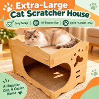 Maison pour chat en carton ondulé à double niveau, imitation bois, grande entrée ronde, lit pour chat, griffoir multi-surfaces