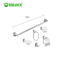 Set Organizer Kamar Mandi SOLVEX Apartment Hotel 6-Piece, Rak Handuk Dinding Desain Modern, Bahan Zinc Alloy Berlapis Krom, Dapat Disesuaikan