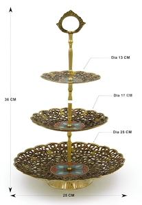 Elegante Soporte de Servir de Latón de 3 Niveles, Bandeja Decorativa para Frutas, Pasteles y Postres con Diseño Floral Hecho a Mano para el Hogar, Cocina y Bodas - Product Image 6