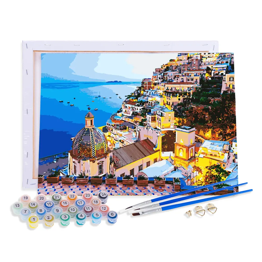 Aovia Diy Painting By Numbers Palace Paint On Canvas Seaside Ready Frame Paint By Numbers Sunset Gift For Kids Adults Beginners