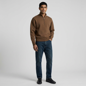 Custom Colors Front Logo Long-Sleeve Quarter-Zip Vintage Knitted Pullover <b>Mock</b> <b>Neck</b> Sweatshirt for Men's Winter - Product Image 1