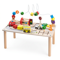 Table d'activités en bois pour enfants, avec circuit de circulation urbaine, labyrinthe de perles et piste de véhicules, pour jeu d'imitation, développement moteur et apprentissage précoce
