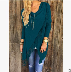 Fashion Wholesale Cheap <strong>Women</strong> Pullover <strong>Cloak</strong> Ladies Slim Slash Tassels Coat - Product Image 5