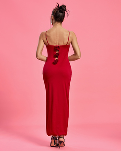 Ocstrade 2024 été Vestido De Noche De Mujer sangle 3D fleurs <span class=keywords><strong>d</strong></span>écoupées lâche côté haut fendu rouge robes de soirée <span class=keywords><strong>livraison</strong></span> <span class=keywords><strong>rapide</strong></span> - Product Image 3