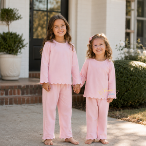 <span class=keywords><strong>Pigiama</strong></span> con bordo smerlato per bambine, set coordinato per neonati, <span class=keywords><strong>pigiama</strong></span> a maniche lunghe 100% cotone, abbigliamento da casa per bambini, abbigliamento da notte per bambini - Product Image 2