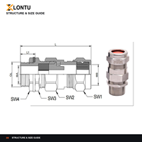 LONTU Gepanzerte Doppeldichtungs-Kabelverschraubung BDM-G 304 316L Edelstahl Ex Eb IIC Gb IP66 für Anschlussdose Motor Robust Industriell