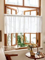 Cortina de tul de poliéster estilo francés, transparente, para montar en la pared, personalizable, para todas las estaciones, sin necesidad de agujeros, media longitud, para ventanas abatibles y cocinas.
