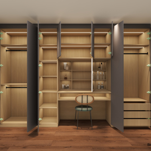 Armoire de rangement sur mesure Balom <span class=keywords><strong>en</strong></span> <span class=keywords><strong>bois</strong></span> massif pour chambre principale, avec coiffeuse intégrée - Product Image 2