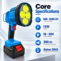 Projecteur LED industriel 2500LM pour la pêche de nuit, faisceau longue portée 300m, compatible avec la plateforme de batteries Makita 18V 20V, éclairage de chantier sans fil