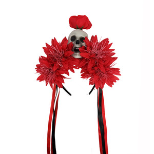 Serre-tête Gothique Tête de Mort Sombre avec Guirlande Florale et Fausses Fleurs pour Halloween, Spectacles, Festivals, Fêtes et Costumes - Product Image 4