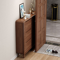 Promotion : Organisateur de chaussures en bois moderne, convertible et extensible, avec 6 tiroirs rabattables, ultra-mince, pour hôtel et maison, idéal pour entrée peu profonde