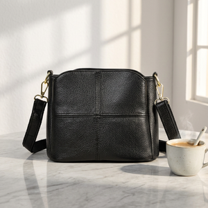 Sac à bandoulière en cuir véritable pour femme, grande capacité, avec fermeture éclair, sac à main marron grainé pour le quotidien et les voyages - Product Image 3