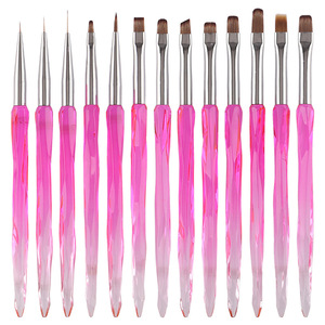 Kit de 13 pinceaux carrés en acrylique violet cristal pour nail art, gel, peinture florale et dessin, pour salon de manucure et design d'ongles - Product Image 5