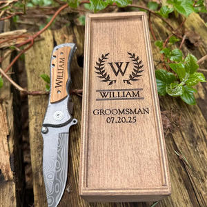 Boîte de cadeaux personnalisée pour garçons d'honneur Paquet de vin à cigares Boîte à couteaux en bois gravée pour proposition de mariage pour homme - Product Image 3
