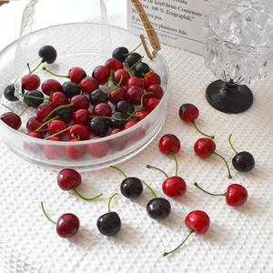 Fruits <span class=keywords><strong>d</strong></span>écoratifs en cerises artificielles de 2 cm, mini cerises en mousse, aspect réaliste, cerises rouges - Product Image 2