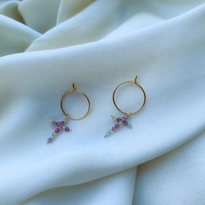 Freshwater Pearls Beaded Cross Earrings 18k Gold Plated Hoop Earrings Waterproof <b>Unique</b> Design Handmade Jewelry <b>for</b> <b>Her</b> <b>Gifts</b> - Product Image 3
