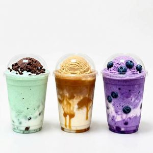 Gobelets en plastique PET transparents jetables avec logo personnalisé, gobelets pour café glacé, gobelets pour smoothies avec couvercles en dôme pour crème glacée, prix bas - Product Image 1