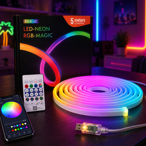 <span class=keywords><strong>Tira</strong></span> de Luces <span class=keywords><strong>LED</strong></span> de Neón de 5 V con Alimentación USB, Lista para Venta al por Menor, de 1 a 10 m, Precortada, RGBIC, Color Mágico, Control por Aplicación Inteligente, PVC Flexible, Resistente al Agua - Product Image 1