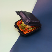 Boîte alimentaire jetable biodégradable blanche 8*8, à compartiments simples/triples, avec couvercle, en PP de qualité alimentaire, pour pique-nique et plats à emporter