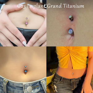 Anneau de nombril en titane G23 avec barre incurvée et incrustation ronde de CZ ou d'opale |   Piercing de nombril hypoallergénique à filetage interne - Product Image 4