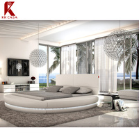 Neues Beliebtes Luxuriöses Modernes Kingsize-Bett aus Echtem Leder mit Runder Form und LED-Beleuchtung