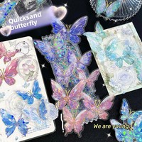 Lot d'autocollants PET style européen, série papillons dorés irisés, notes adhésives 3D à paillettes laser pour journalisation et décoration DIY