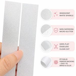 Cinta de Poliéster Brillante Blanca de Lujo para Regalos, Bodas y Navidad, con Purpurina, de 7/8 y 5/8 Pulgadas, en Rollo, con Diseño Estriado - Product Image 2