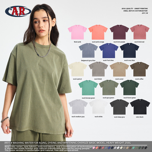 ODM/OEM 100% coton pur, lavé, teint et blanchi, style basique avec 18 couleurs populaires. T-shirt à manches courtes de poids <span class=keywords><strong>lourd</strong></span> 250g - Product Image 3