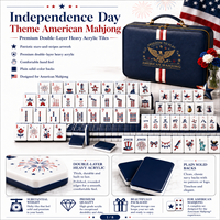 Tuiles de Mahjong en Acrylique à Deux Couches Thème Patriotique USA, Base Marine, Motif Étoile Chapeau Haut-de-forme Feux d'Artifice, Finition Polie